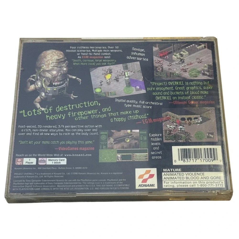 Project Overkill Sony PlayStation 1 PS1 1996 Konami SLUS-00045 Retro Game